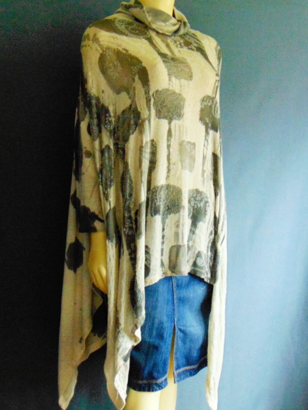 M Made in Italy Gray Oversized Semi Sheer Paisley Asymmetrical Tunic Top XL